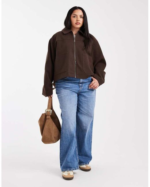 ASOS Brown Asos Design Curve Top Collar Zip Through Jacket