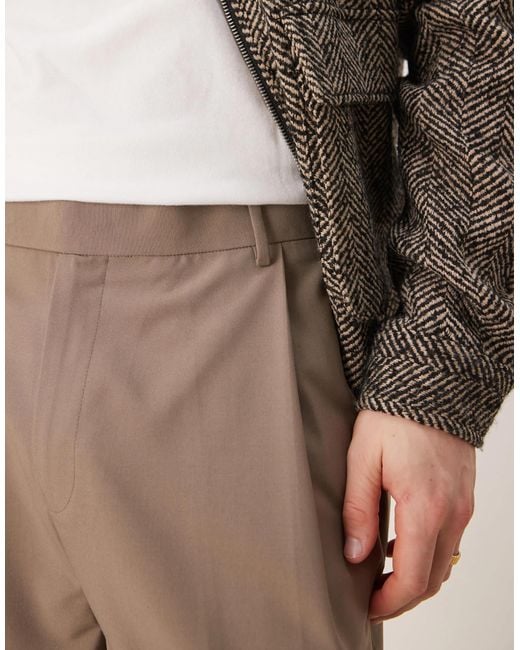 ASOS Natural Smart Oversized Tapered Trousers With Deep Pleat for men