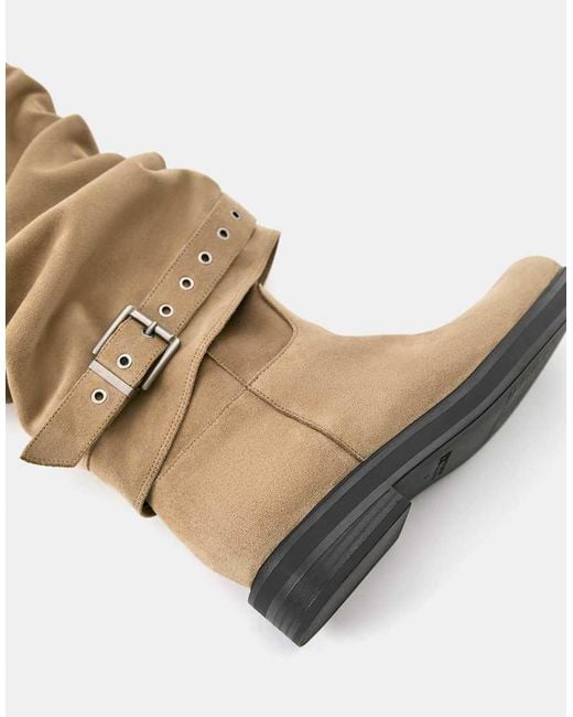 Pull&Bear Natural Flat Footed Leggings Boots With Buckle