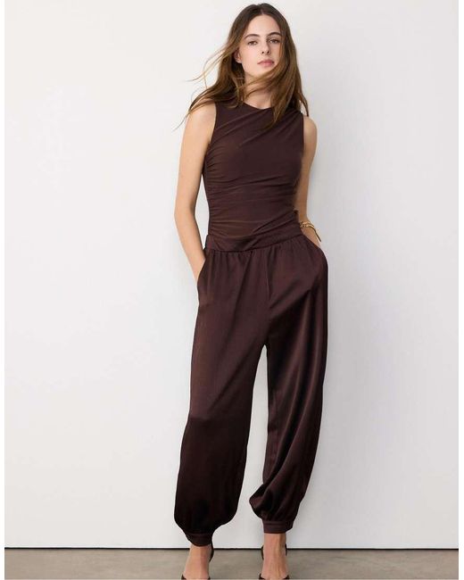 Stradivarius Purple Satin Halter Jumpsuit