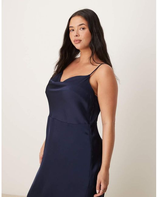 Vila Curve Blue Satin Cowl Neck Cami Maxi Dress