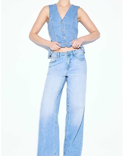 Stradivarius Blue D91 Low Rise Wide Leg Jean