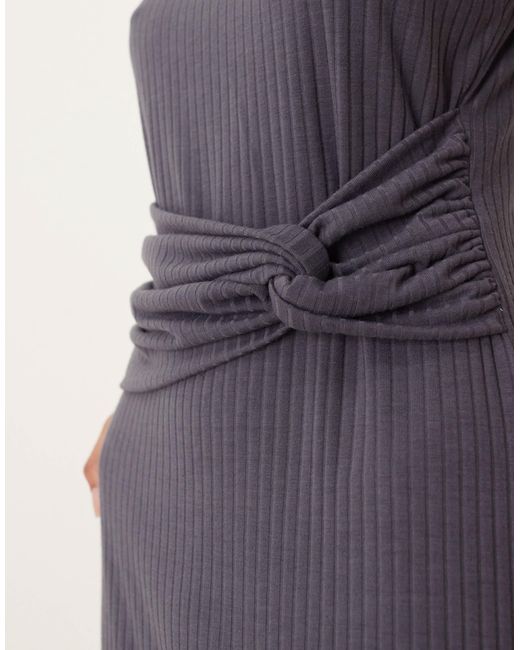 ASOS Gray Ribbed Sleeveless Racer Knot Waist Midi Dress