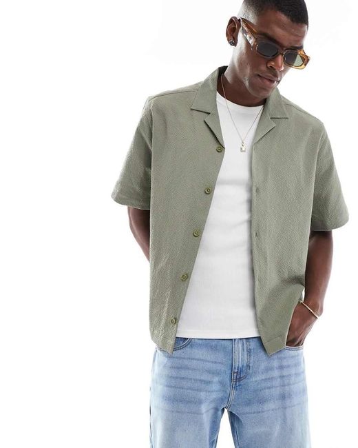 ASOS Gray Boxy Revere Seersucker Shirt for men