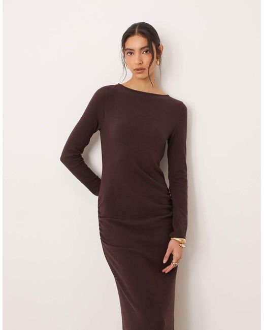 ASOS Natural Super Soft Slashed Neck Ruched Maxi Dress