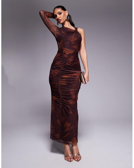 Robe mi-longue et asymétrique en tulle avec imprimé abstrait et lanière ASOS en coloris Purple