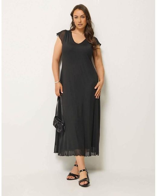 Yours Clothing Black Cap Sleeve Maxi Dress