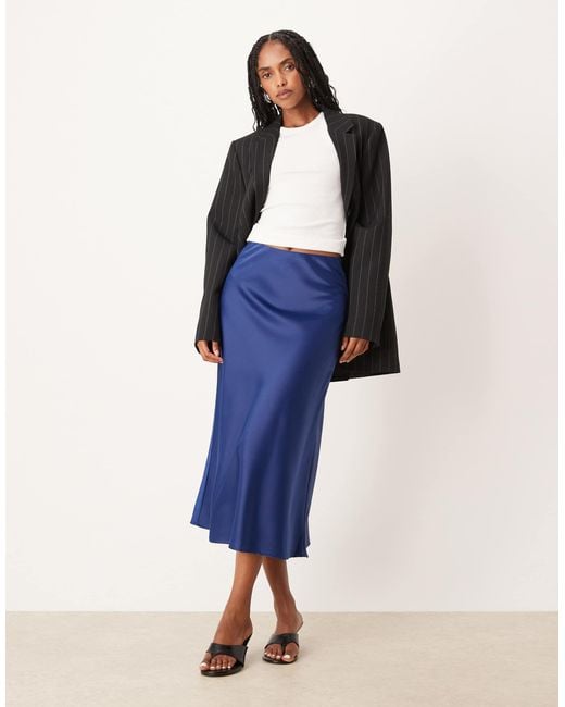 Y.A.S Blue Satin Midi Skirt