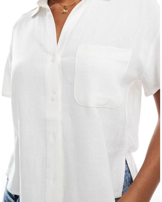 Stradivarius Overhemd Met Linnenlook En Korte Mouwen in het White