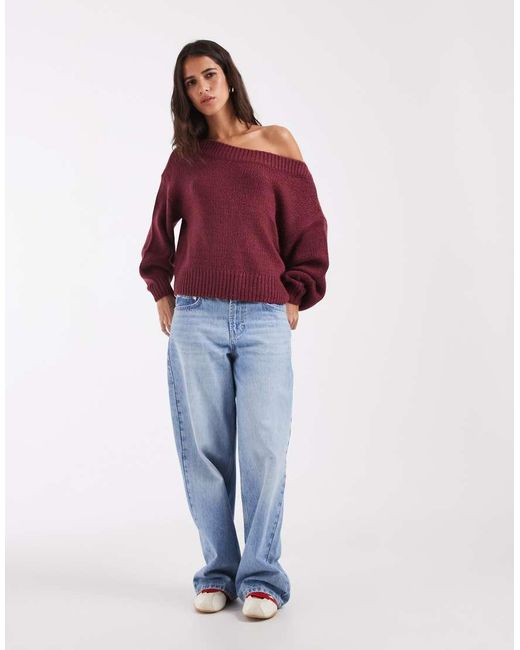 Hollister Red Knitted Off Shoulder Jumper