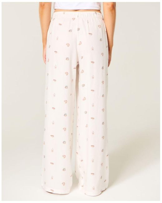 Hollister White Low-Rise Logo Waist Flannel Pants