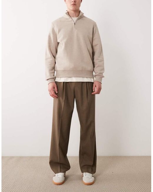 ASOS Natural Tailored Pull On Wide Leg Trousers for men