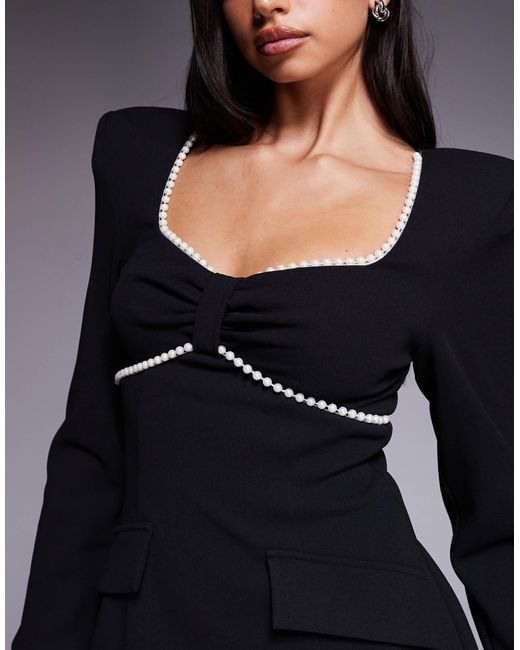 asos black pearl dress Dazzled By Pearls Black Embellished Sleeveless Mesh Lined Midi Dress