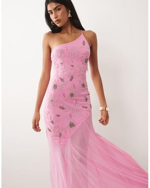 ASOS Pink One Shoulder Embellished Maxi Dress