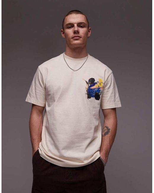 Topman White Oversized Fit T-shirt With Front And Back Abstract Floral Print for men