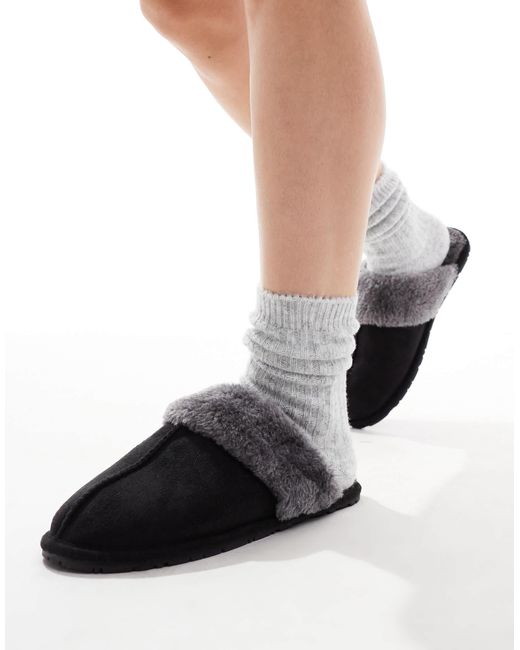SEQWL Black Faux Fur Mule Slippers