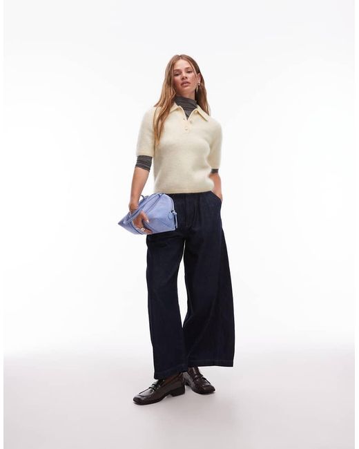 & Other Stories Natural Mohair And Wool Knitted Slim Fit Top With Polo Collar