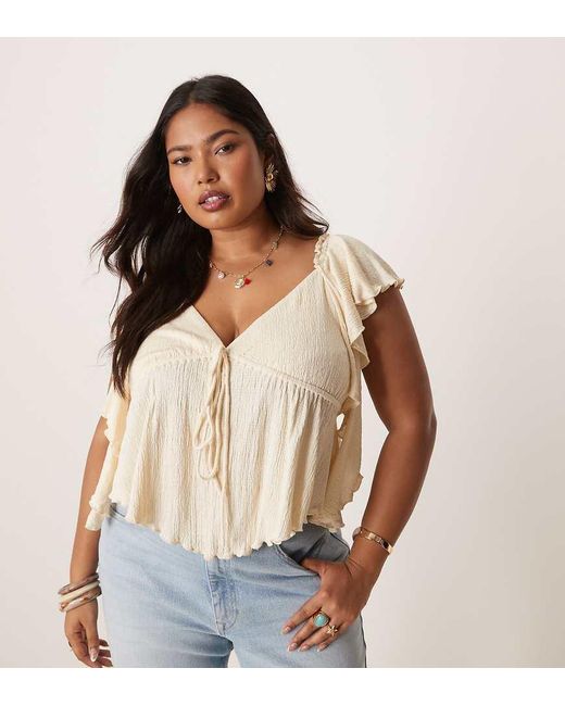 ASOS White Asos Design Curve Crinkle Flutter Sleeve Open Back Top
