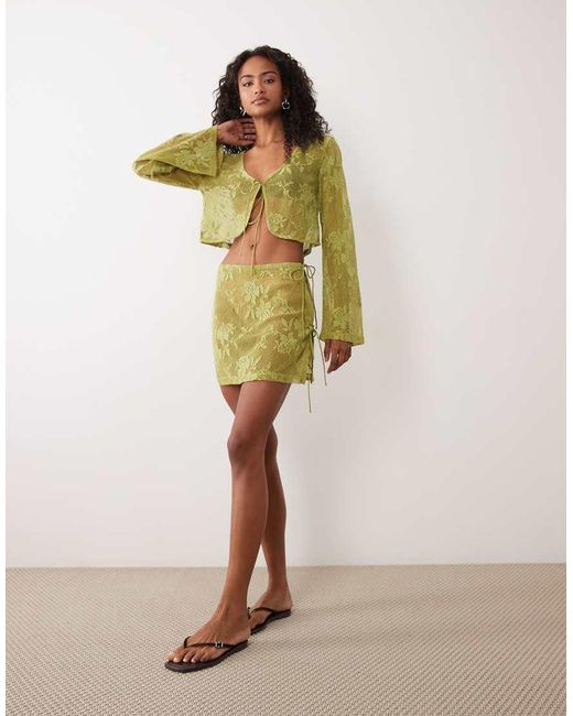 ASOS Green Sheer Crochet Lace Tie Front Co-ord Top