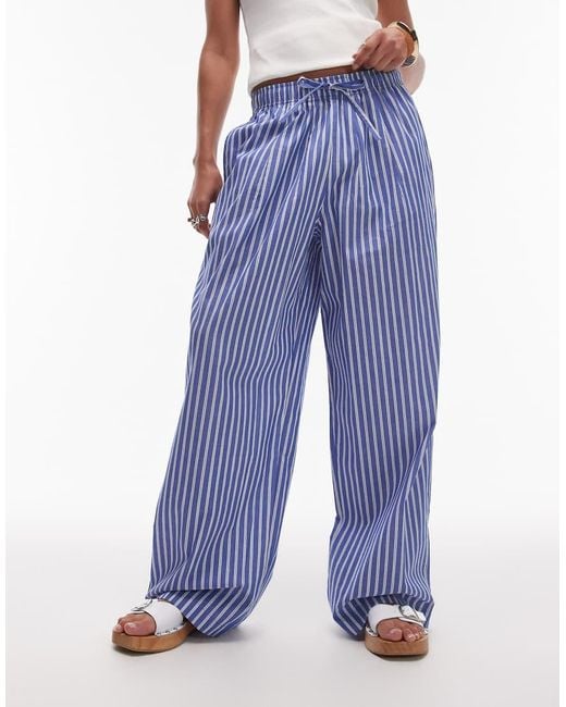 TOPSHOP Blue Poplin Pull On Wide Leg Trouser