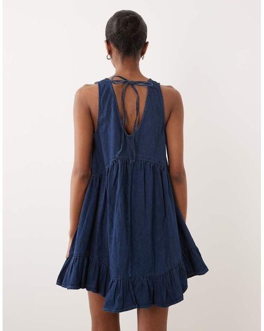 ASOS Blue Denim V-neck Tiered Smock Dress