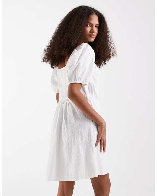 Vero Moda White Cotton Broderie Puff Sleeve Milkmaid Mini Dress