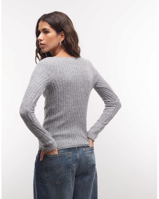 Monki Gray Gerippter strickpullover