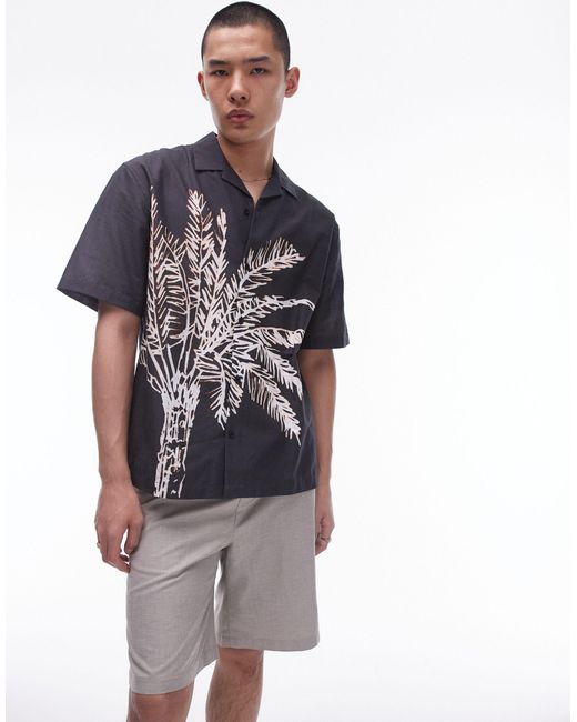 Topman White Short Sleeve Relaxed Washed Palm Printed Shirt for men