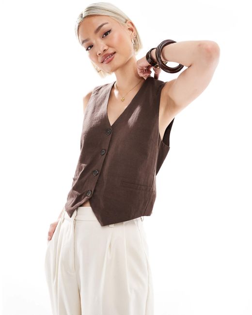 Pull&Bear Brown Linen Look Waistcoat