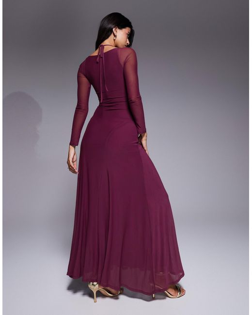 Robe longue en tulle à manches longues à coutures apparentes - prune profond ASOS en coloris Purple