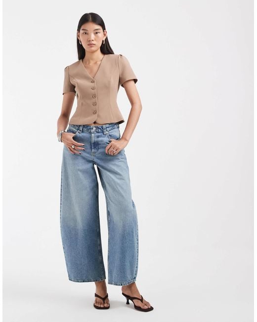 ASOS Blue Tailored Button Through Cinch Top