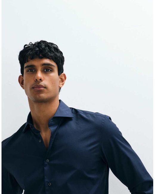 Camicia Elegante di Mango in Blue da Uomo