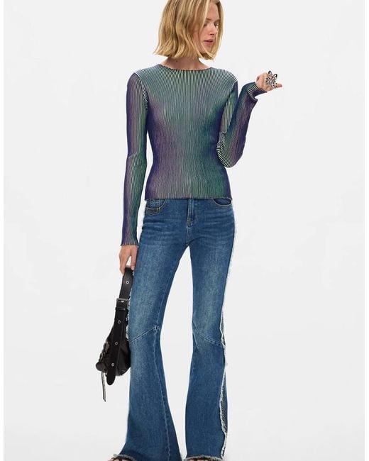 Desigual Blue Iridescent Knit Sweater