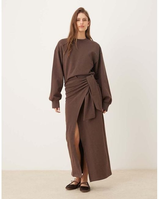 ASOS Brown Circular Design Collection Wrap Midi Sweat Dress
