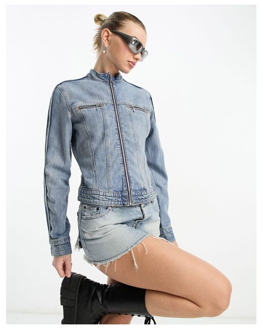 Weekday Calabasas Zip Up Denim Jacket in Blue Lyst