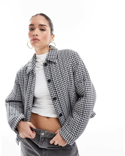 ASOS Gray – stepp-hemdjacke mit verwaschenem vichy-karomuster