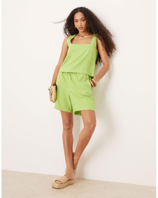JJXX Green Co-ord Linen Blend Shorts