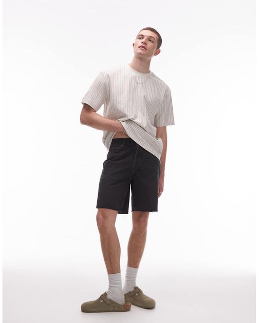Topman Denim Short Met Rechte Pijpen En Onafgewerkte Zoom in het Gray voor heren