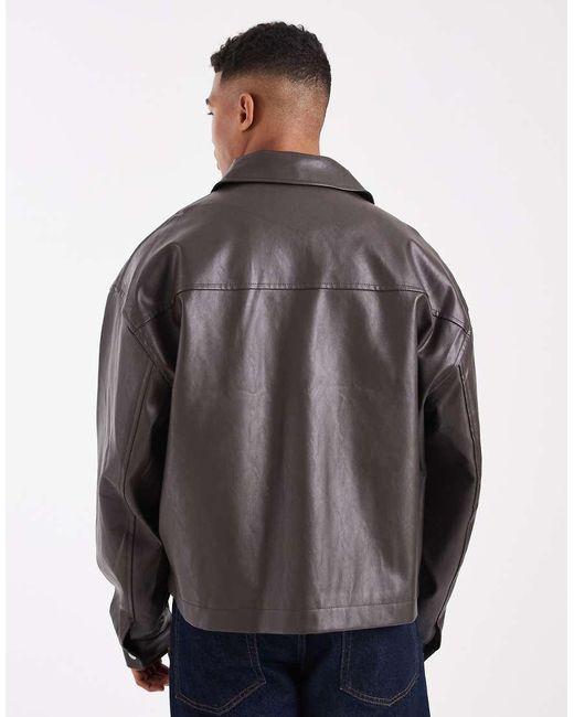 ASOS Gray Leather Look Coach Jacket for men