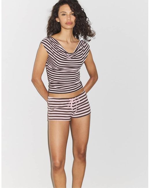Stradivarius White Striped Mini Shorts