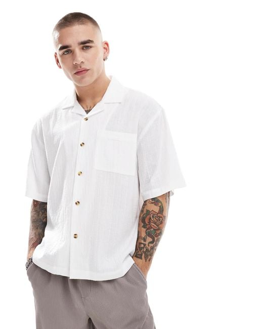 Cotton On White Cotton On Cheesecloth Short Sleeve Box Fit Shirt for men