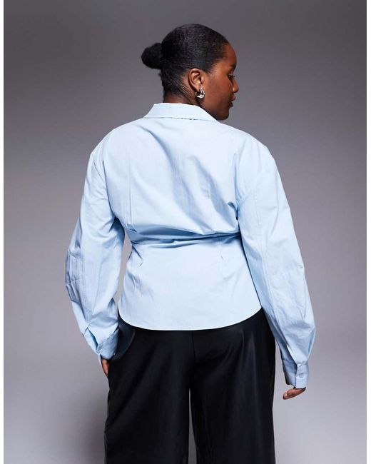 ASOS Blue Asos Design Curve Wrap Shirt With Cocoon Sleeve