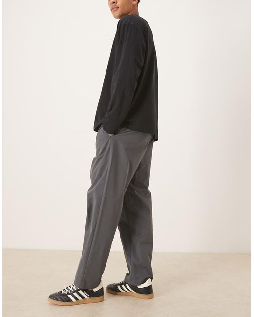 ASOS Gray Relaxed Tapered Trousers Charcoal Nylon for men