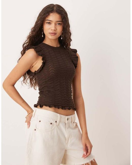 ASOS Tanktop Met Gebreide Steken En Fladdermouwen in het Brown