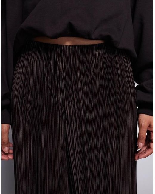 River Island Black Plisse Wide Leg Trousers