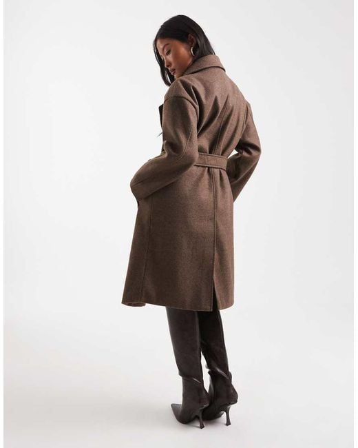 Brave Soul Brown Petite Faux Wool Longline Belted Overcoat