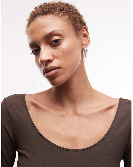 Monki Blue Long Sleeve Slim Fit Scoop Neck T-shirt