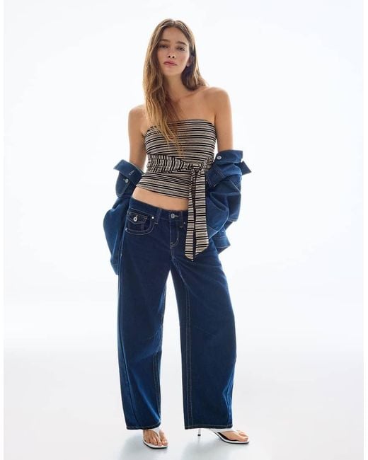 Bershka Blue Bandeau Top With Tie Detail