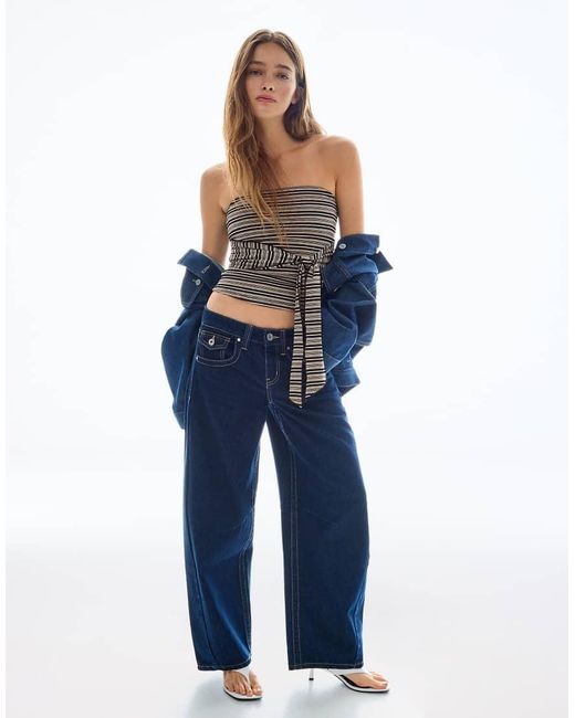 Bershka Blue Bandeau Top With Tie Detail