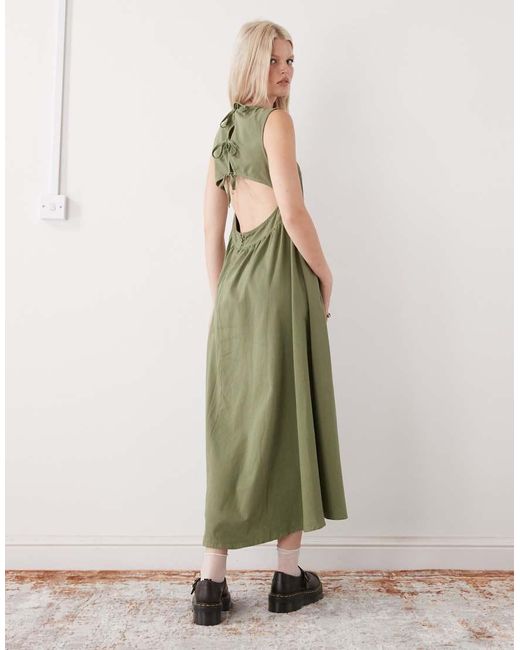 Reclaimed Vintage Green Tie Back Denim Midi Dress
